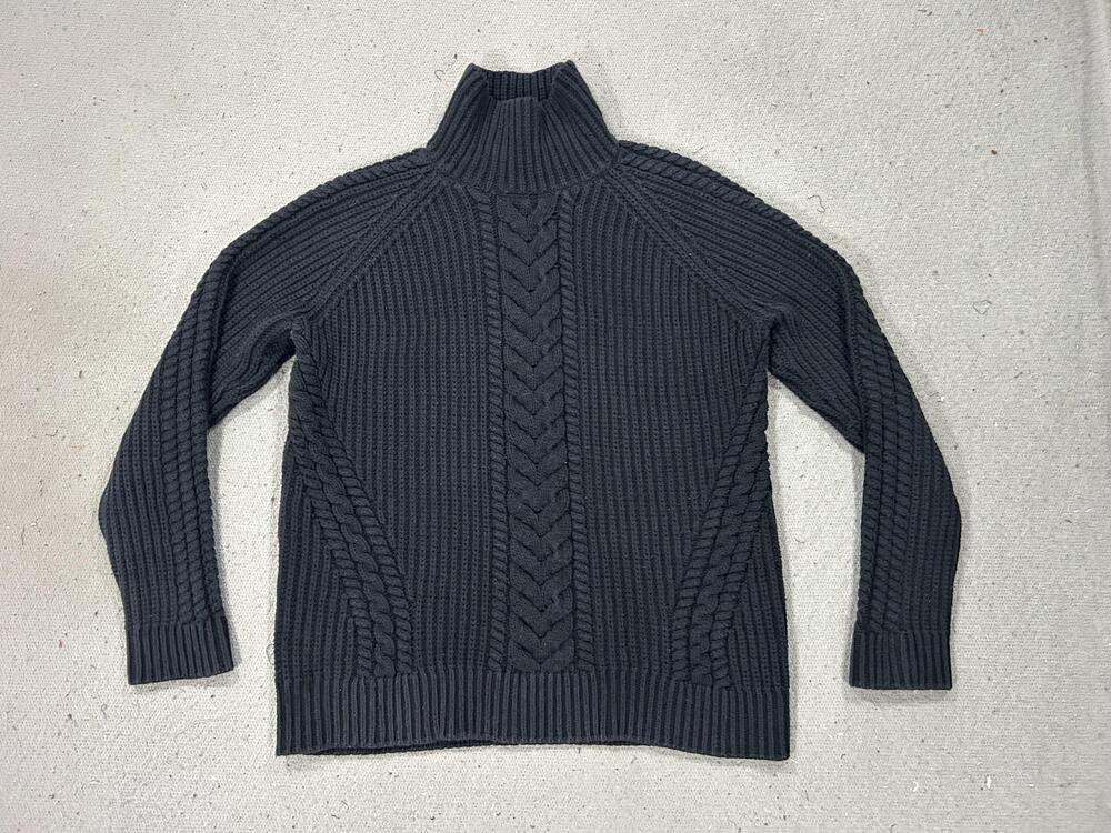 Lululemon Sweater Womens Medium Black Cable Knit Fisherman Turtleneck Raglan